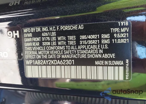 2019 Porsche Cayenne S z USA, uszkodzony, nr VIN WP1AB2AY2KDA62301